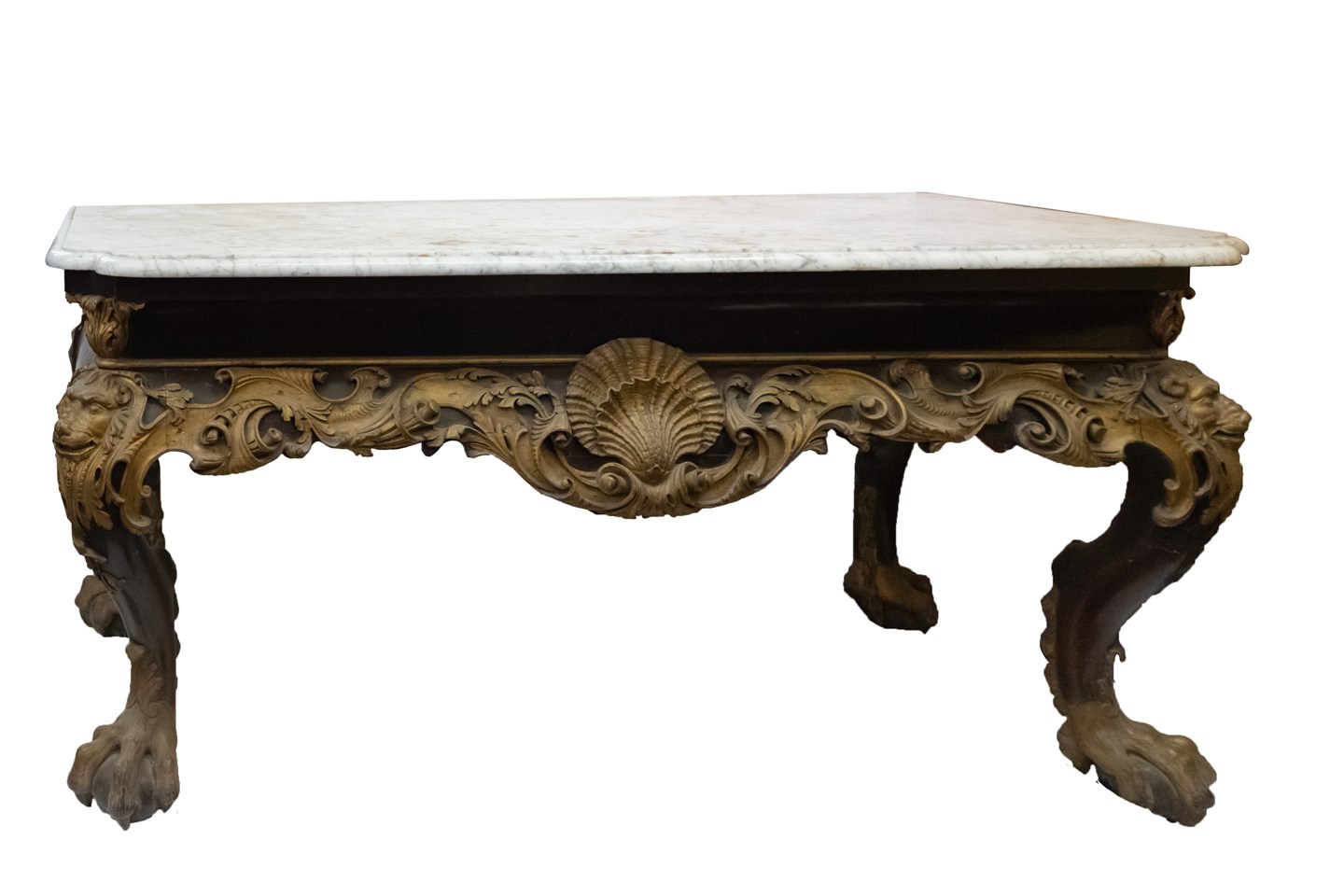 852 A Victorian Mahogany, Carved Giltwood And Marble Topped Side Table In George II Style